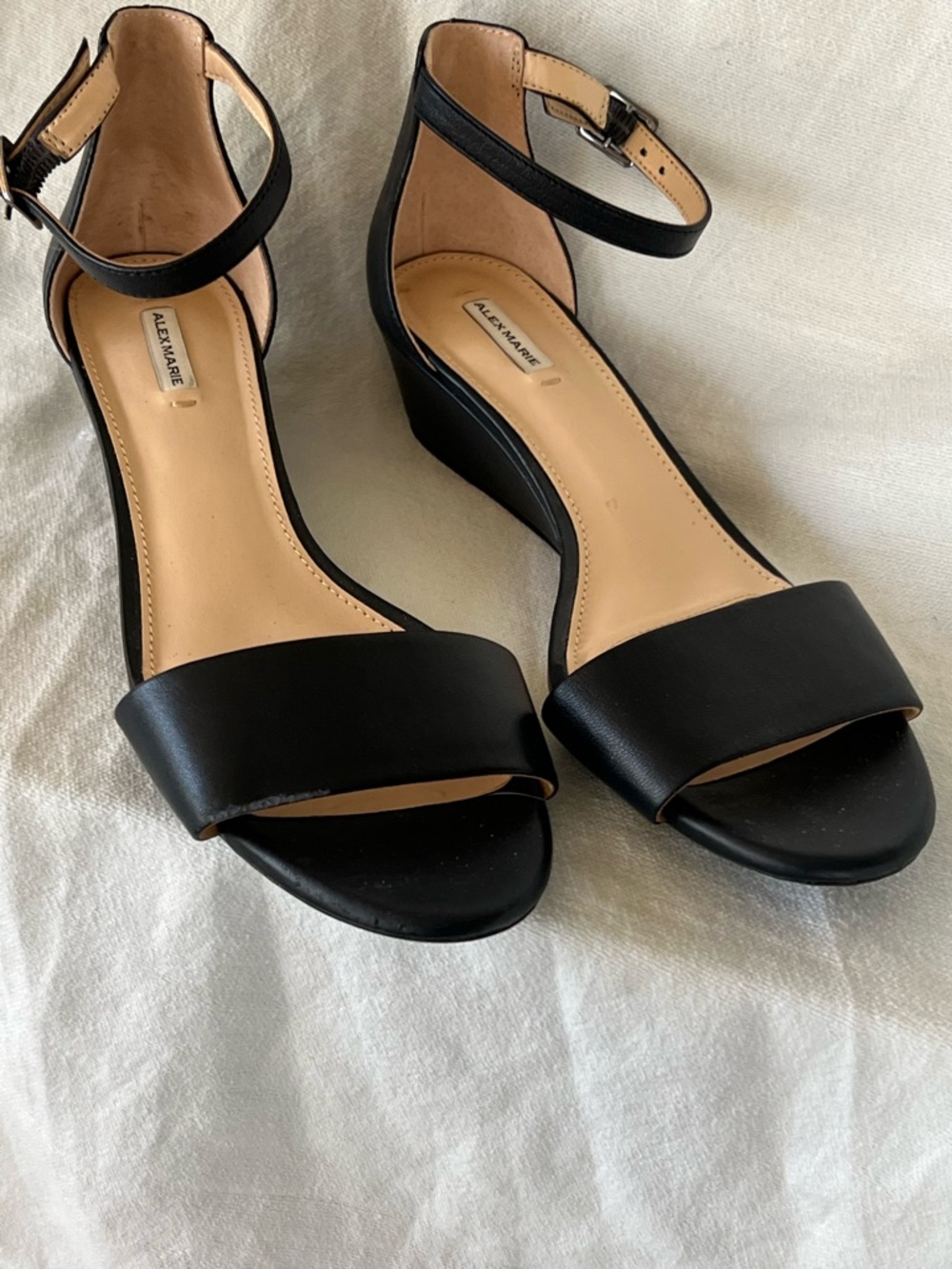 Alex Marie Black Open-Toe Ankle-Strap Wedges